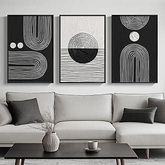 Framed Black and White Boho Wall Art for Living room, Large Black Abstract Geometric Artwork for Walls Mid-Century Modern Pictures Minimalist Bohemian Wall Art for Hallway Office Wall Decor 30x60 Inch