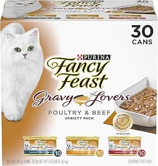 Purina Fancy Feast Gravy Wet Cat Food Variety Pack, Gravy Lovers Poultry & Beef - (30) 3 oz. Cans