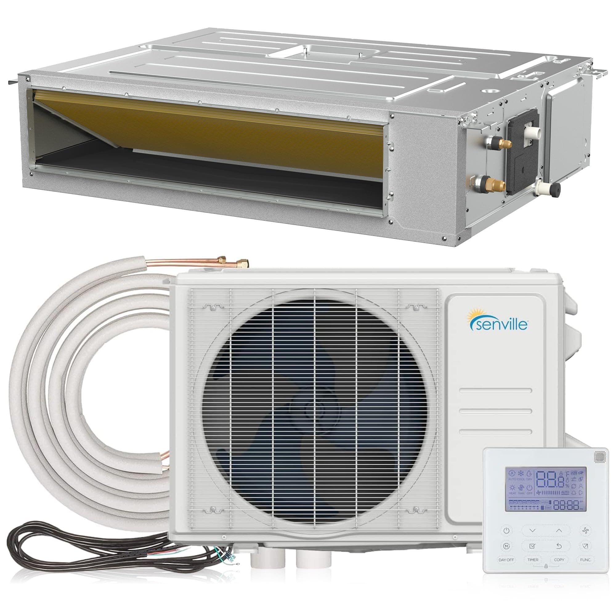 Senville 18,000 BTU Ducted Mini Split AC/Heating System, Concealed Duct, Built-in Water Pump, Wall Thermostat, 16 Ft. Installation Kit