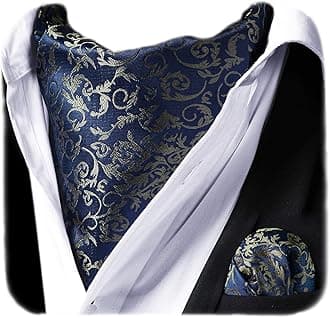 HISDERN Cravat for Men Paisley Floral Cravats Handkerchief Jacquard Wedding Ascot Tie & Pocket Square Set