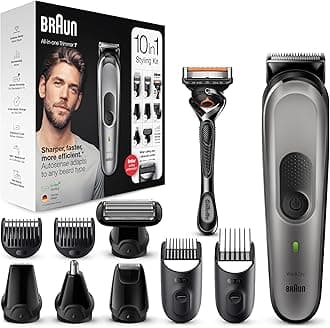 10-in-1 All-in-One Trimmer Series 7, Male Grooming Kit with Beard Trimmer, Hair Clippers, Nose Trimmer, Gillette Razor, Foil Shaver & Body Groomer, Gifts for Men, UK 2 Pin Plug, MGK7221