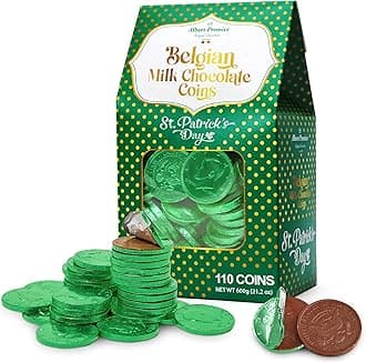 Albert Premier Belgian Chocolate Coins Bulk Pack - Approx. 110 Green Foil Wrapped Milk Chocolate Coins Candy For Party Favors, Gift Bags & Treats