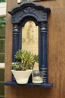 Classic Wooden Rectangular Wall Hanging Jharokha Framed Wall Mount Mirror for Living Room, Bedroom, Home Decor (45x24x8.5 cms)