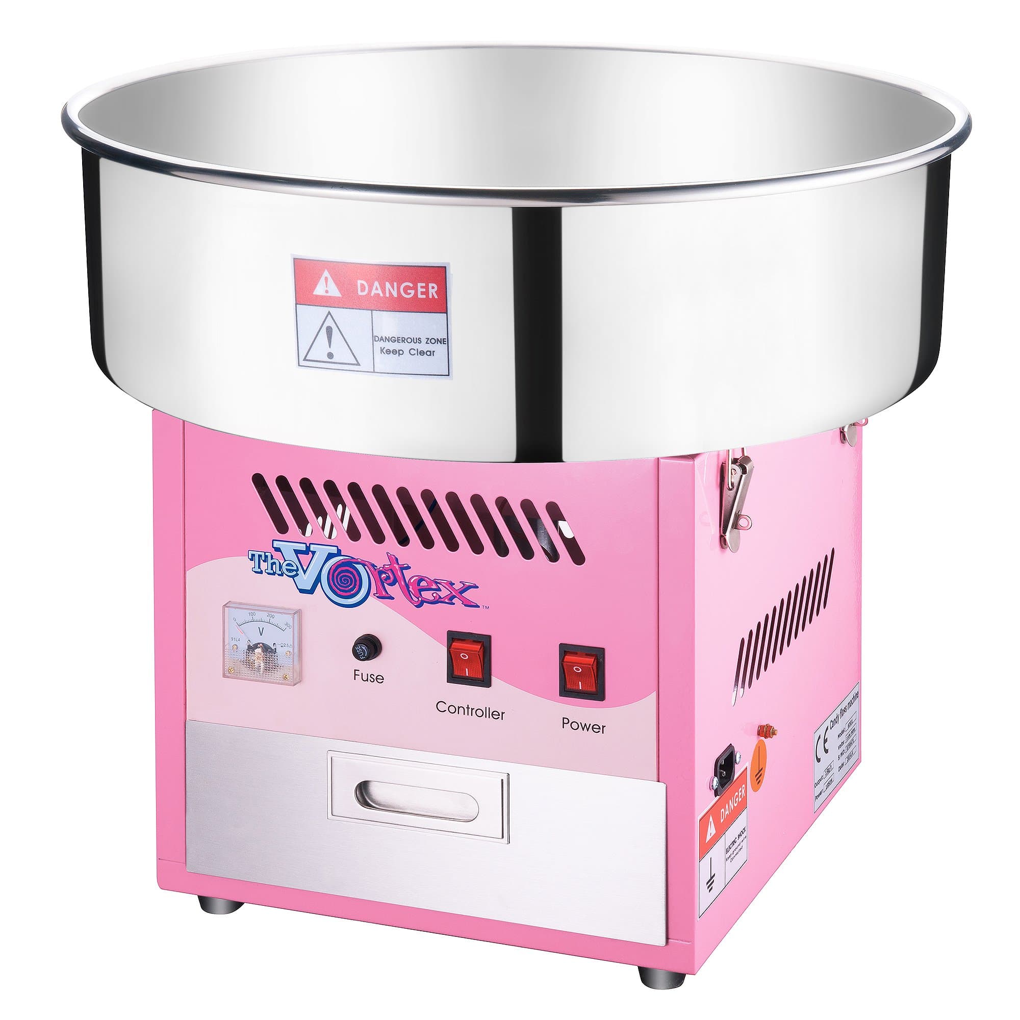 Cotton Candy Machine – 1000W Vortex Floss Maker with Stainless-Steel Pan - Uses Sugar or Hard Candy for Party Treat by Great Northern Popcorn (Pink)