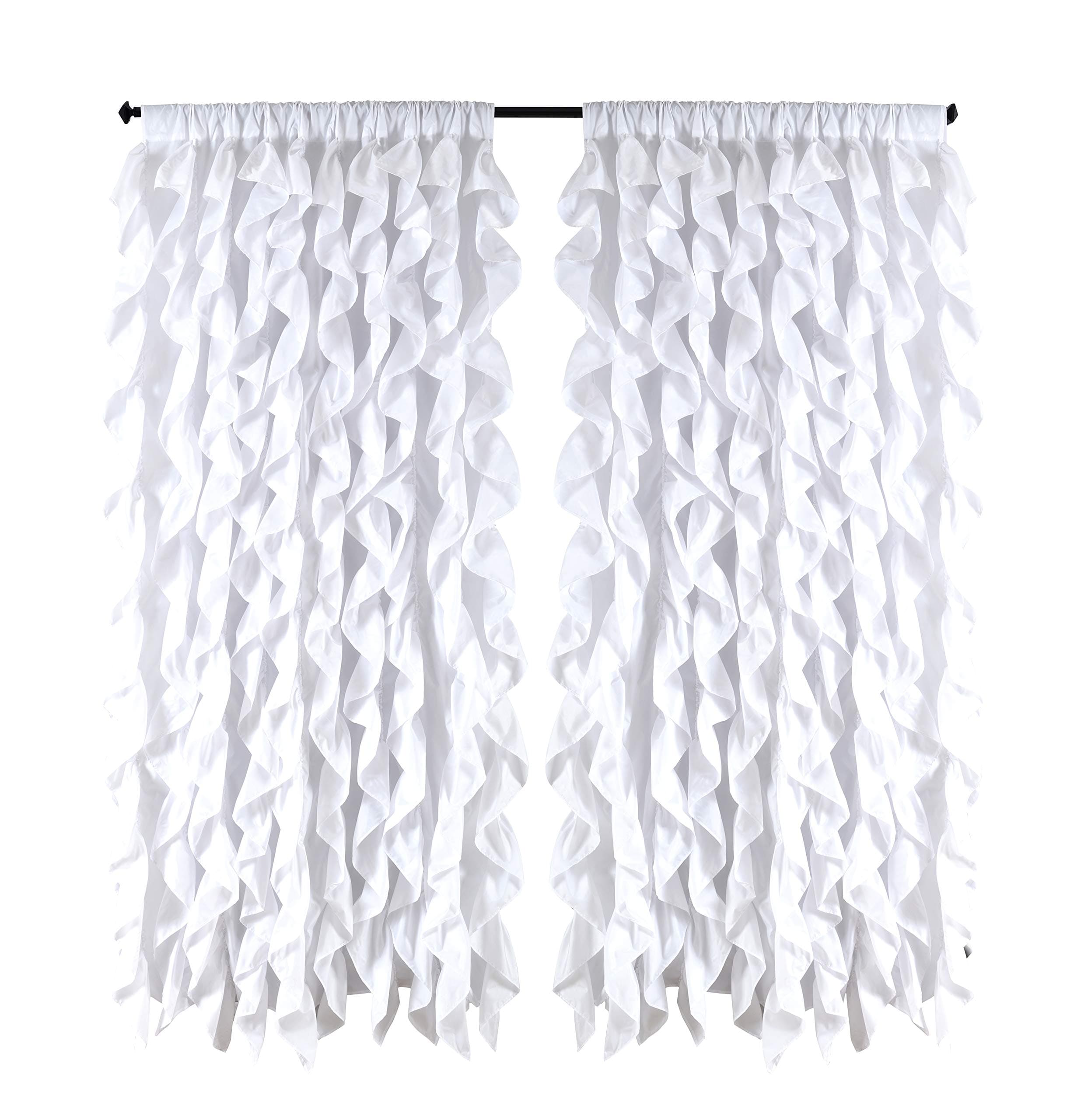 Waterfall Shabby Chic Ruffled Fabric Window Curtain (White)