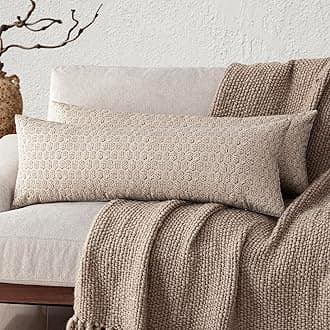 Foindtower Set of 2 Decorative Long Body Lumbar Throw Pillow Covers Vintage Accent Farmhouse Cushion Covers Neutral Home Decor for Sofa Couch Chair Bedroom Living Room,14×36 Inch,Ivory Beige
