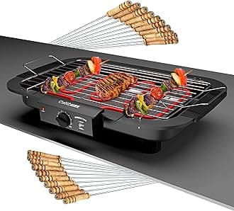 Cultbuzz 2000 Watt Electric Grill Smokeless Portable Adjustable Temperature Control Indoor & Outdoor Barbeque Grill For Home Removable Water Filled Drip Tray(Bbq W/ 12 Skewers)-Free Standing,Multi