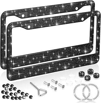 Bling License Plate Frames for Women 2 Pack, Rhinestone Crystal License Plate Cover with Bolts Washer Caps Univerasl Bling Car Accessories for Girls (Black)