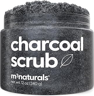 Exfoliating Charcoal Scrub with Collagen & Stem Cells – Salt Scrub for Body Toning, Cellulite, Armpit Detox, and Skin Smoothing for Face, Feet, and Body by M3