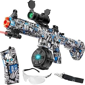 Large Gel Ball Blaster with Drum, M416 Manual & Automatic Dual Mode 40000 Water Beads, for Outdoor Activities - Shooting Team Game, Ages 12+, Blue Devil