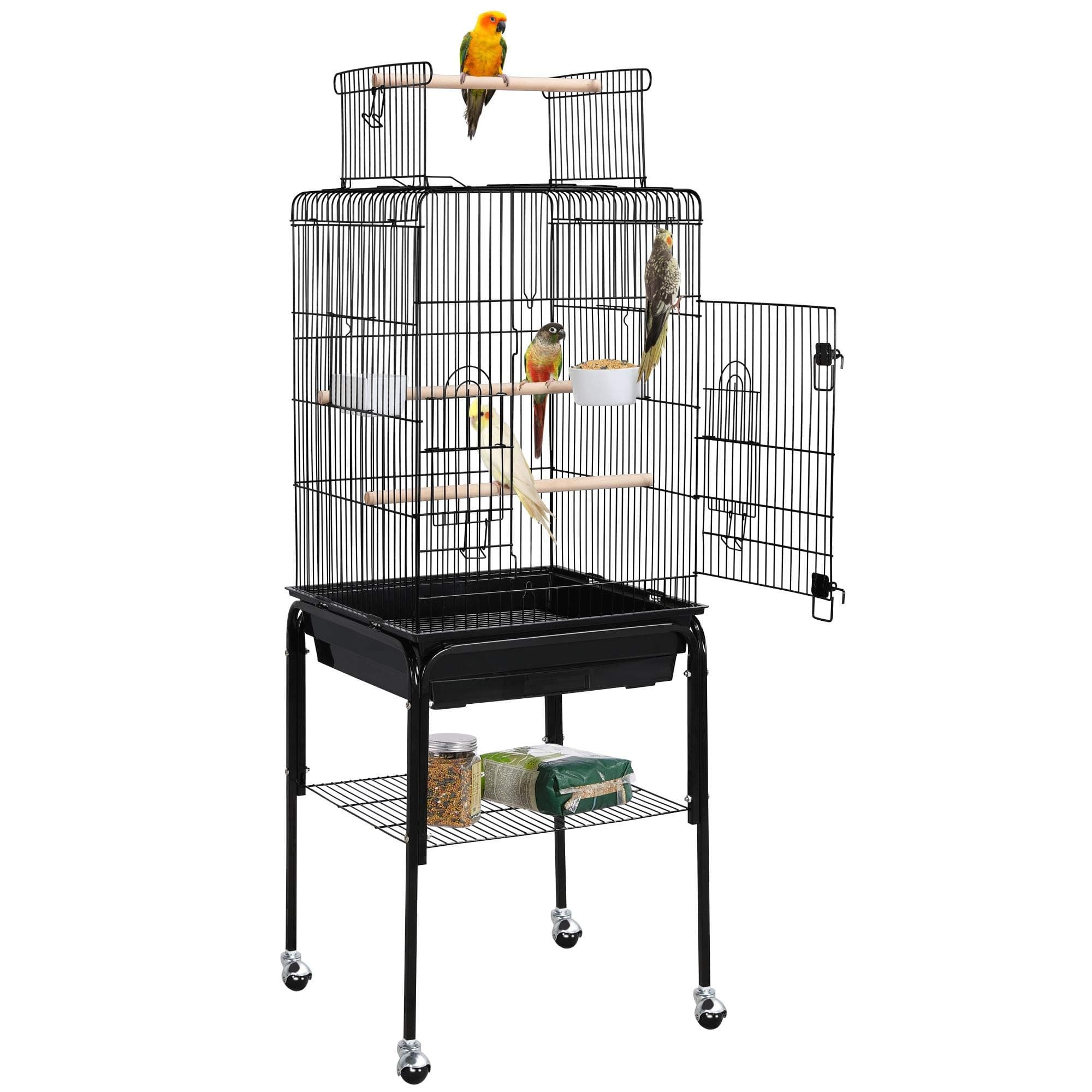 Yaheetech Open Top Rolling Parrot Bird Cage for Cockatiel Sun Parakeet Green Cheek Conure Mid-Sized Parrot Cage with Detachable Stand