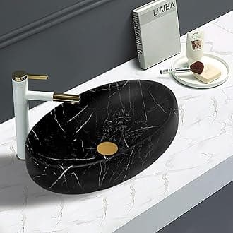 REMANENCE Wash Basin Countertop | Tabletop Ceramic Bathroom Sink | Wash Basin Over Counter | Ceramic Wash Basin (Matte Black N White Strip)