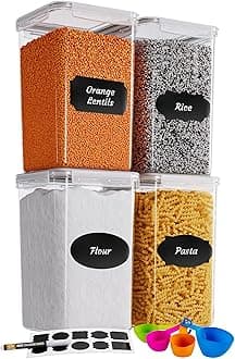 Chef's Path Extra Large Tall Airtight Food Storage Containers, Set of 4, Airtight Food Storage for Flour, Sugar, Rice, Includes Measuring Scoops, Pen, and Labels, 7qt, 220Oz, 6.5L, Transparent
