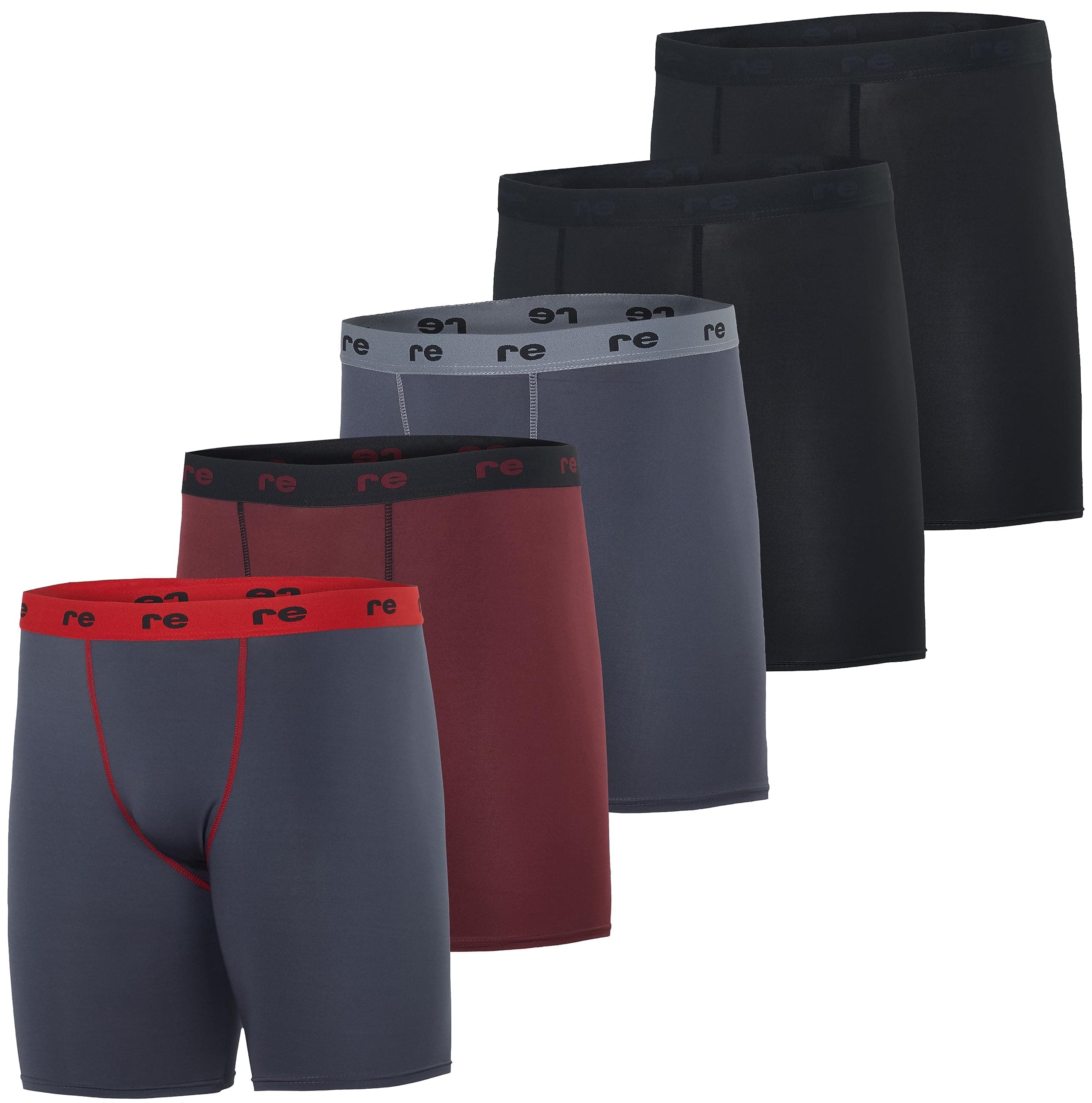 Real Essentials5 Pack: Mens Compression Shorts - Quick Dry Performance Active Underwear (Available in Big & Tall)