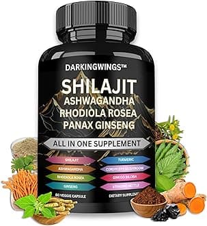 8-in-1 Shilajit 9000 Panax Ginseng 1500MG Ashwagandha 2000MG Rhodiola Rosea 1000MG, Turmeric 500MG, Gingko Biloba 500mg, Stinging Nettle 250MG, Cordyceps Mushroom 500 MG for Full Body Power