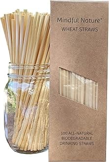 Mindful Nature® Wheat Straws - 100 All-Natural Drinking Straws - Single use, Disposable, Biodegradable, and Compostable