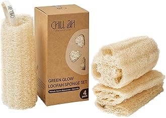 Chill Ah Natural Loofah Sponge Set – 100% Plant-Based, Dye-Free, Biodegradable Bath Exfoliator for Glowing Skin – Handcrafted in Vietnam (4-Pack)