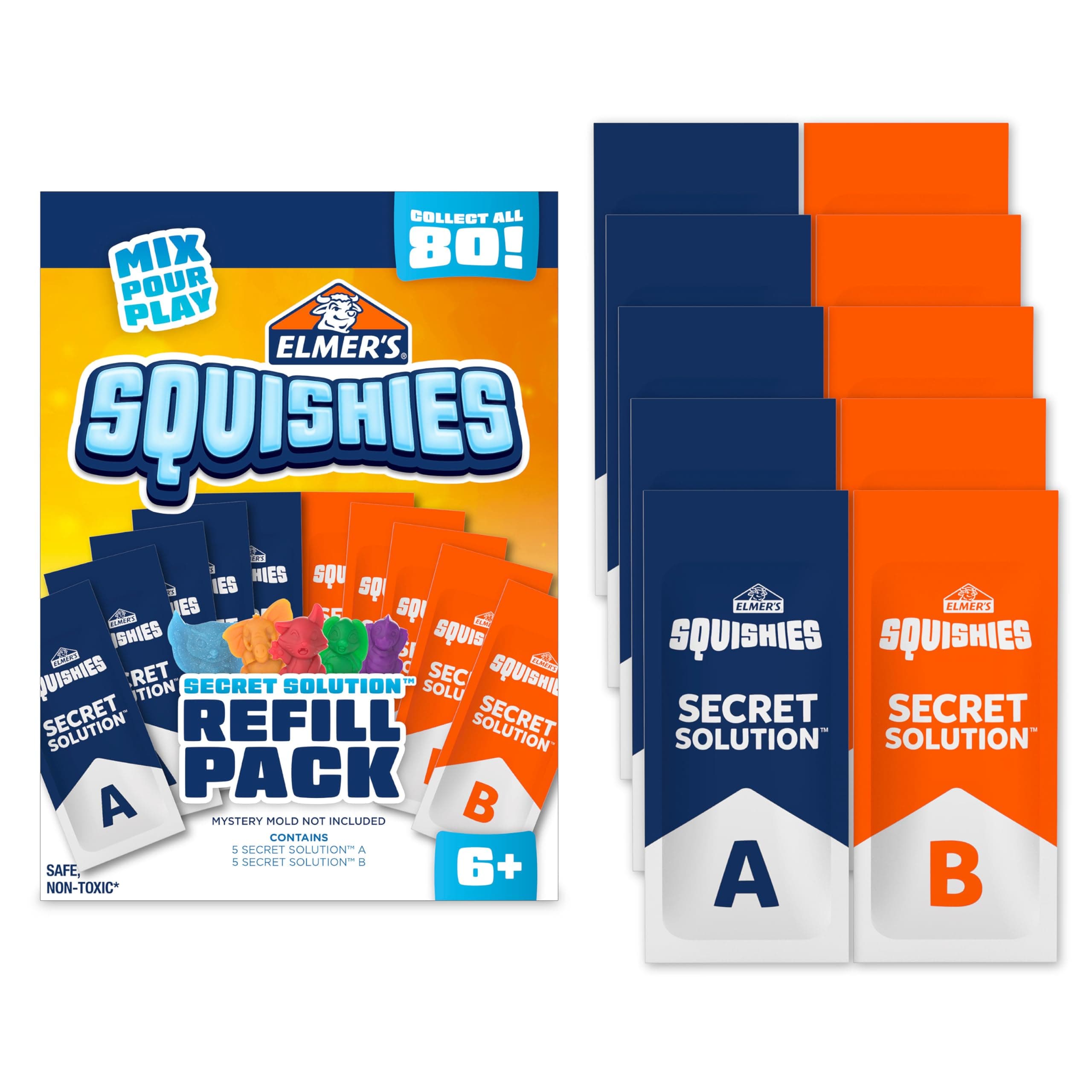 Elmer’s Squishies Refill Pack, Kids Activity, Creates 5 Additional Mystery Characters, 5 Count