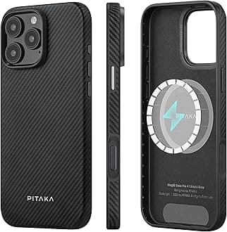 pitaka Case for iPhone 16 Pro Max, 6.9" - MagSafe Compatible, Shockproof, 600D Aramid Fiber & TPU Combined [Military Grade Protective Case - Black/Grey (Twill)]