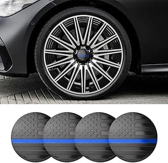 4PCS Car Wheel Center Hub Cover, Center Caps for Rims, Waterproof & Rustproof Automotive Accessories Decals, Universal Car Accessories Hub Caps Compatible with Cars (Black/Blue Flag)