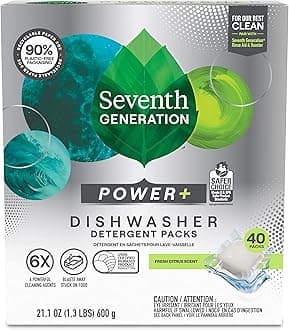 Seventh Generation, Power+ Dishwasher Detergent Packs, Fresh Citrus, 40 Packs, 21.1 oz (600 g)