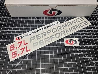 5.7L Performance Decals (2-Pack) Hemi V8 Hood Fender Racing Stickers Fits 2005+ Challenger Charger Ram Durango R/T 300C (Metallic Silver & Red, 3/4" H x 11.5" L)