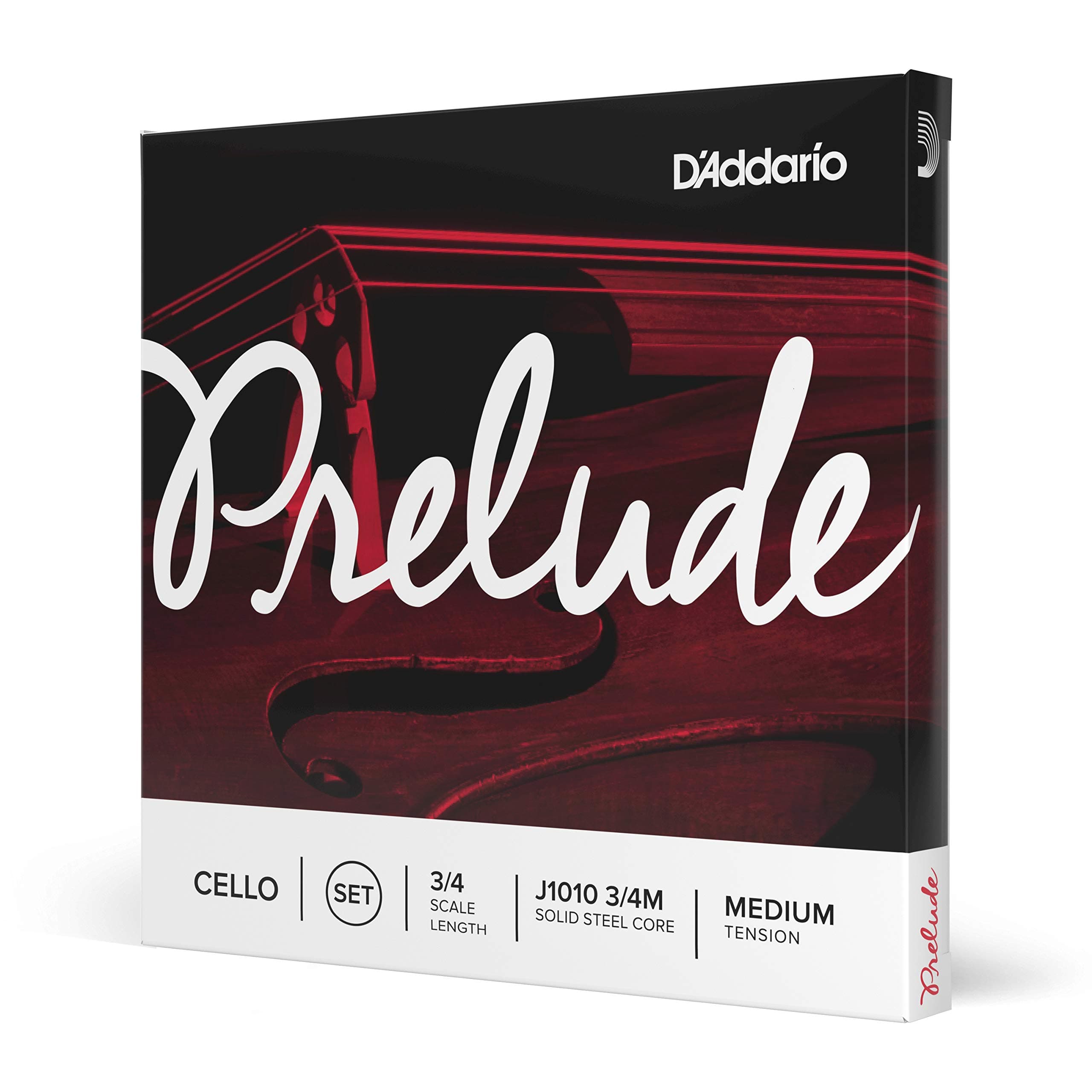 D’Addario J1010 Prelude Cello String Set, 3/4 Scale Medium Tension (1 Set) –Solid Steel Core, Warm Tone, Economical, Durable – Educator’s Choice for Student Strings – Sealed Pouch Prevents Corrosion