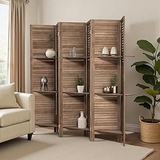 Osparple Room Divider with Shelves 6 Panel Wooden Folding Room Dividers Privacy Screen Wall Divider for Room Separation for Office and Apartment, Dark Brown