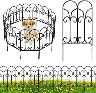 Amagabeli Garden Home Decorative Fence 5 Panels 7.5ft (L) x18in(H) Animal Barrier for Dog Metal Coated Rustproof Landscape Wrought Iron Wire Border Fencing Folding Flower Barrier ET004
