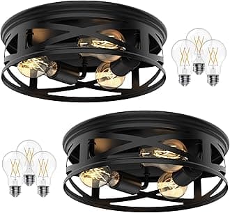 Sunco Farmhouse 3-Light Flush Mount Ceiling Light Fixture, Hallway Matte Black Outdoor Lights, Anti-Corrosive, E26 Base, A19 Edison LED Bulbs Included, for Hallway Kitchen Bathroom 2 Pack