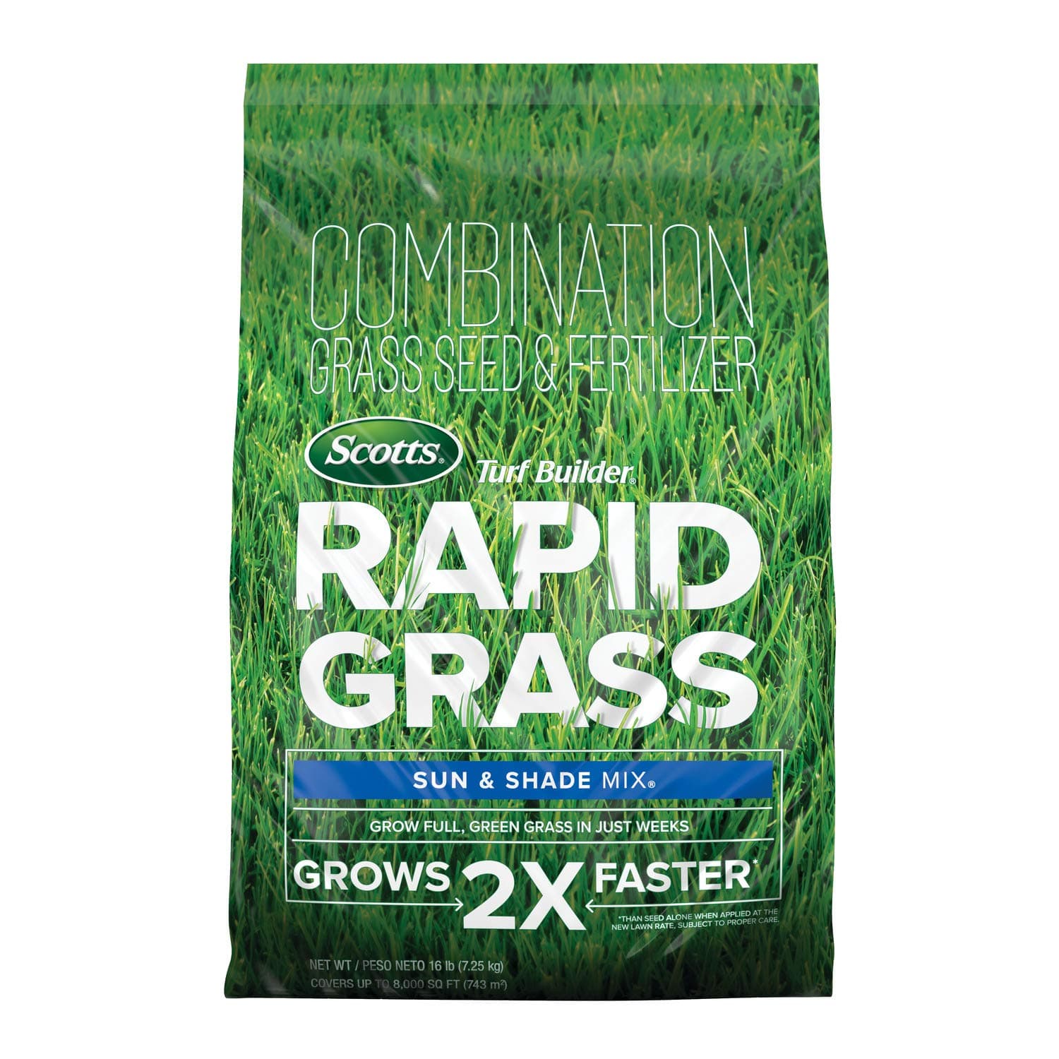 Turf Builder Rapid Grass Sun and Shade Mix - Combination Grass Seed & Lawn Fertilizer, Covers Up To 8,000 sq. ft., 16 lb.