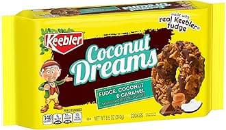 Keebler Fudge Stripes Cookies, Coconut Dreams, Flavors of Fudge, Caramel and Coconut, 8.5 oz Tray