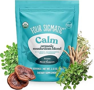 Calm Mushroom Blend | Adaptogen Supplement with Ashwagandha, Reishi, Tulsi, Cordyceps, Chaga, Rose Hips, and More | Natural Stress Relief and Immune Support Supplement | 30 Servings
