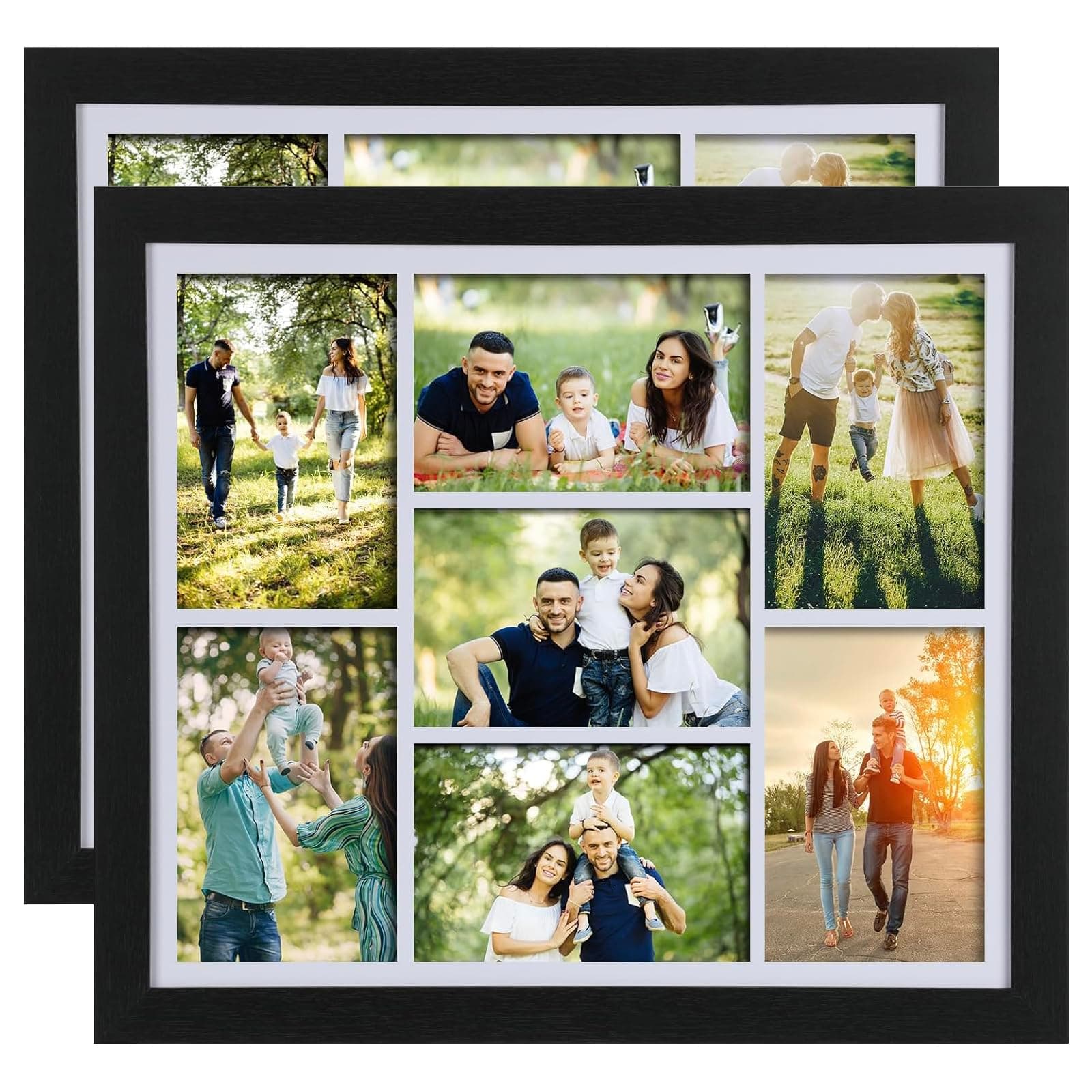 DoubleFill 2 Pcs 4 x 6 Inch Collage Picture Frames 7 Openings Multi Picture Frame Collage Wood Photo Frames Collage for Wall Decor for Tabletop Stand and Wall Hanging Display Home Family Gifts, Black