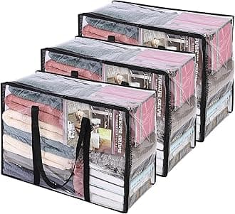 Vieshful 3 Pack Clear Clothes Storage Bag, 40L Plastic Blanket Storage Bag with Zipper, Foldable Closet Organizer, Moving bags for Comforter, Blanket, Bedding, Duvet, Toys