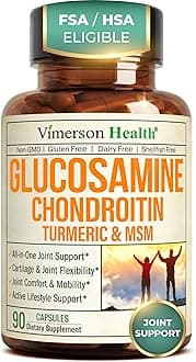 Glucosamine with Chondroitin Turmeric MSM Boswellia. Supports Occasional Joint Pain Relief. Helps Inflammatory Response, Antioxidant Properties. Supplement for Back, Knees, Hands. 90 Capsules