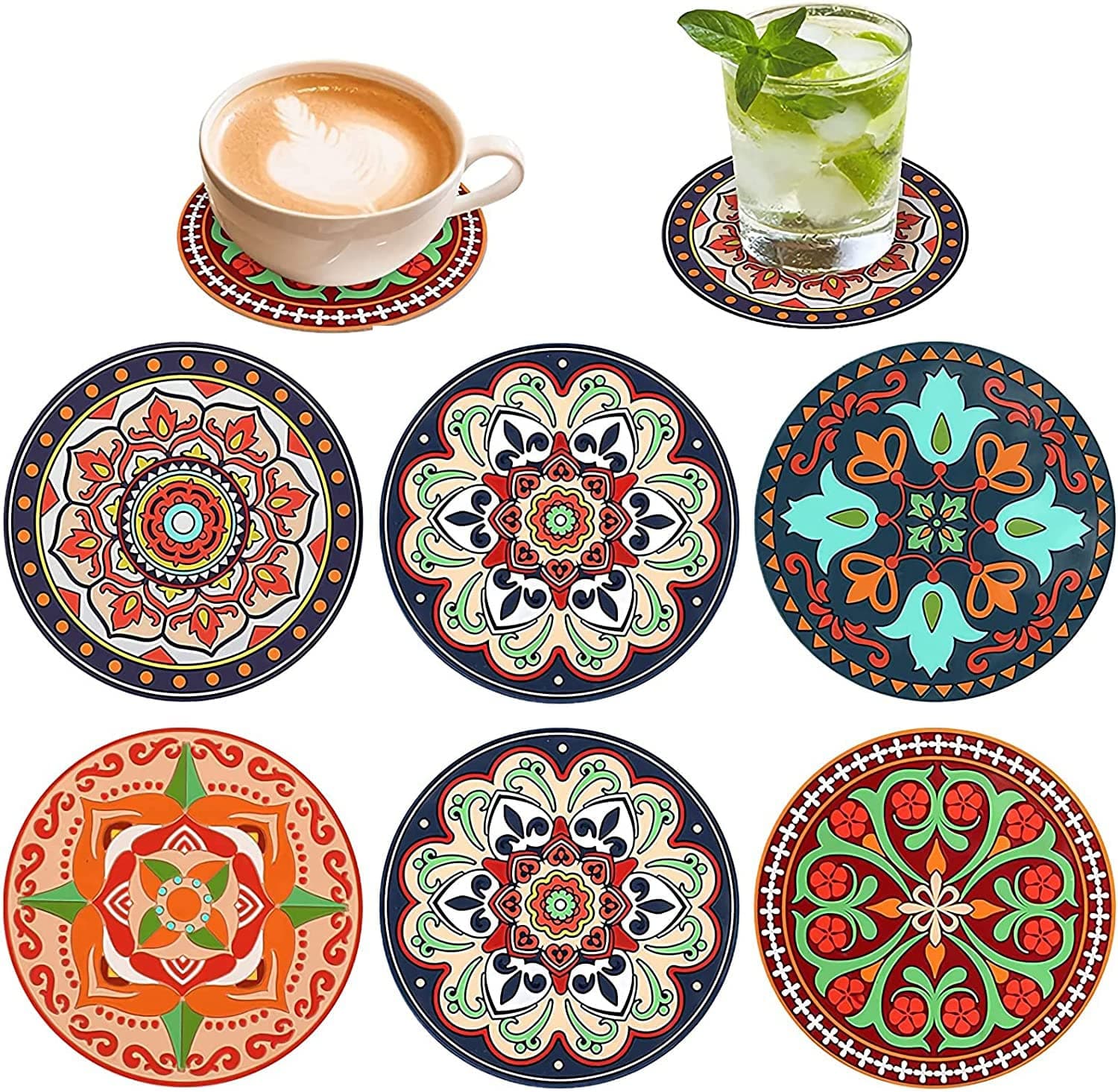 MAKINGTEC Silicone Drink Coasters Set 9cm Round Non-slip Coasters 3D Texture Coasters Rubber Coffee Mug Pad Decorative Cup Coasters Retro Style Coasters Tea Cup Mat for Hot and Cold Drinks(6 Pcs)