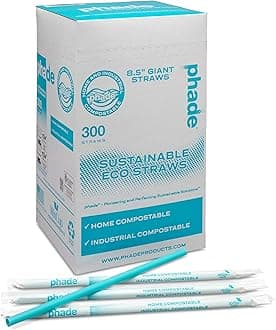 phade Eco-Friendly 8.5" Giant Drinking Straws 1,200 Count - Sustainable Marine Biodegradable Compostable, Individually Wrapped, 4 Pack