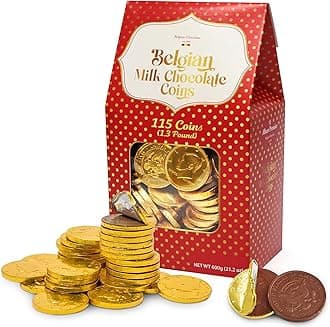 Belgian Milk Chocolate Gold Coins Bulk - Approx 115 Individually Wrapped Chocolate Coins Box For St Patrick's Day, Holdiay Party Favors, & Treats 21.2oz