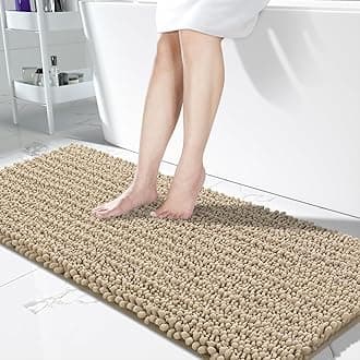 Yimobra Original Luxury Chenille Bathroom Rug Mat, 60.2 x 24 Inches, Soft Shaggy and Comfortable, Large Size, Super Absorbent and Thick, Non-Slip, Machine Washable, Perfect for Bath Room, Camel
