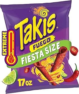 Takis Fuego 17 oz Fiesta Size Hot Chili Pepper & Lime Flavored Extreme Spicy Rolled Corn Tortilla Chips