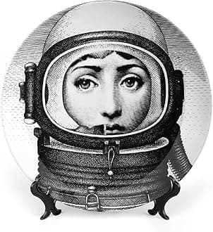 Lina Cavalieri Plate, Fornase Decorative Plate Face Makeup Plate Wall Hanging Decoration,Including Bracket and Special Spring Hook,Style-8,10inch