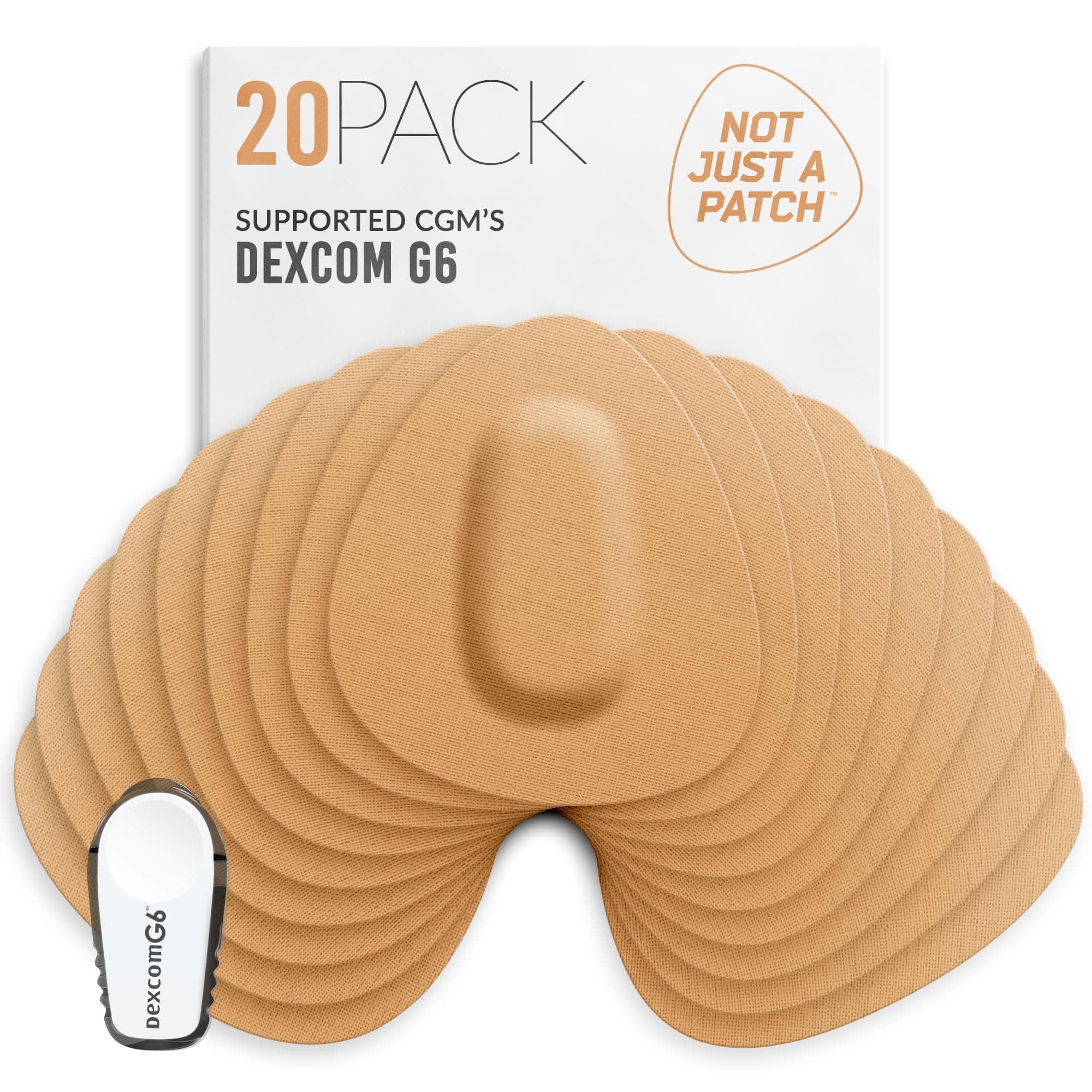 Not Just A Patch CGM Sensor Patches for Dexcom G6 & MiaoMiao (20 Pack) - Water Resistant & Durable for Active Lifestyle for 10-14 Days - Pre-Cut Dexcom G6 Adhesive Patches in Beige