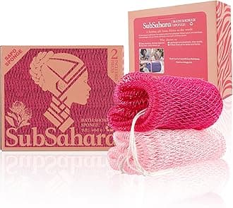 SubSahara Authentic African Net Sponge - 2 Pack Exfoliating Bath & Shower Loofah Sponge for Body & Face, Gentle Scrubber for All Skin Types, Travel, Durable (Dark Pink & Light Pink)