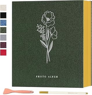 Lanpn Self Adhesive Photo Album Scrapbook 40 Pages, Linen Photos Albums DIY Sticky Magnetic Pages holds 4X6 7x5 A5 Picture for Family Wedding Birthday (Small-20 Sheets/40 Pages, Green)