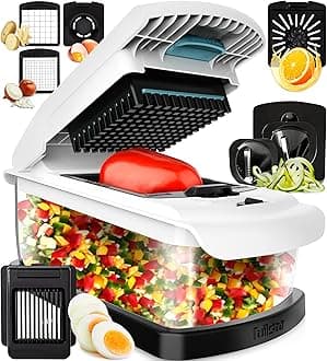 Fullstar Vegetable Chopper & Mandoline Slicer for Kitchen - Food Chopper with Container, Cheese Grater, Home Essentials & Kitchen Gadgets (9 in 1, White/Black)