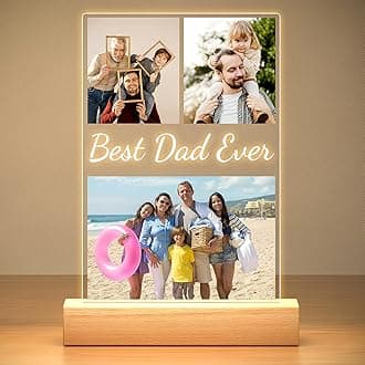 Personalised Picture Frame with Photo, Personalised Photo Frame with Night Light, Customised Photo Frame, Christmas Birthday Gifts for Dad, Baby, Kid, Family