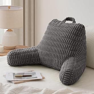 Blissful Diary Reading Pillow, Backrest Pillow with Shredded Memory Foam for Adult & Children, Designed for Bed and Couch Sitting Up, Includes Arms, Pockets and Washable Cover, Dark Gray