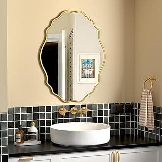 Gold Oval Wavy Mirror 22×32 inch, Irregularly Shaped, Unique Vanity Mirror, Wall Mirror for Bathroom, Living Room, Bedroom, Entryway