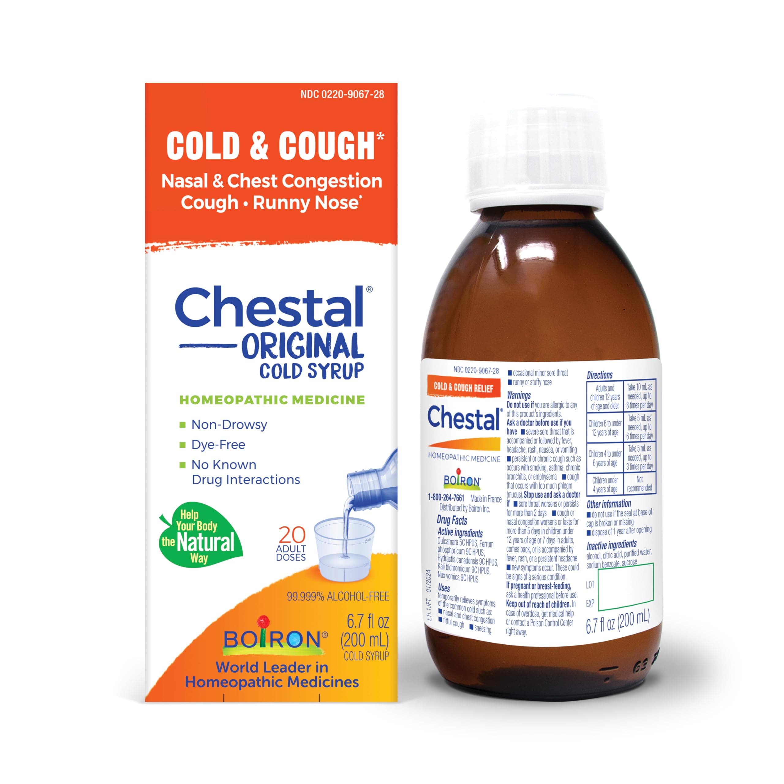Boiron Chestal Adult Cold and Cough Syrup for Nasal and Chest Congestion, Runny Nose, and Sore Throat Relief - 6.7 Fl oz